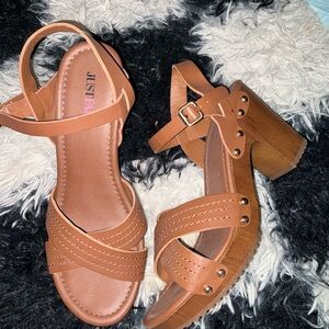 JustFab Brown Strappy Block Heel Sandals